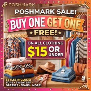 Poshmark Sale Graphic - Buy One Get One Free (Pink, Gold, Blue)